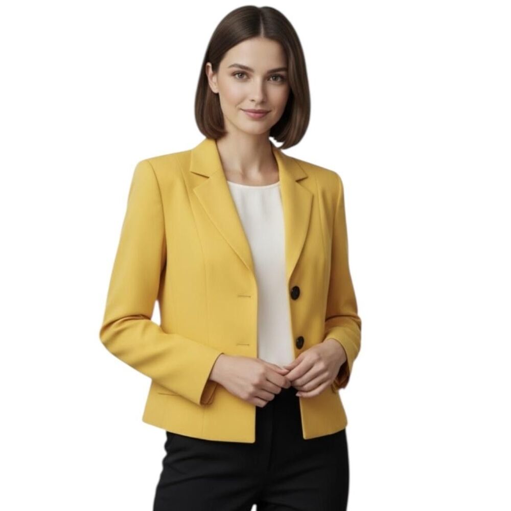 Executive Collection Blazer Womens 8P Yellow 3 Button Notch Lapel Lined Petite